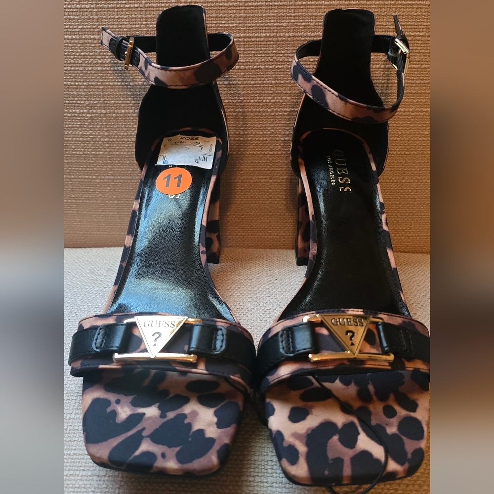 GUESS Black and Brown Leopard Print Heels